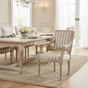 Whitewashed Wood Gray Striped Upholstered Chair