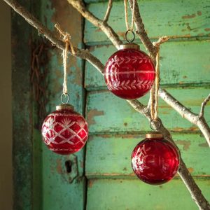 3" Christmas Red Glass Etched Ornament - Choose Style
