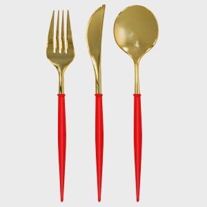 Bella Flatware , Red & Gold Handle, Pack of 24