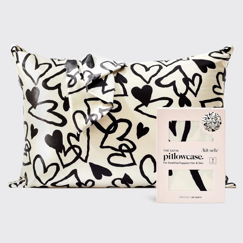 Black and White Heart Print Satin Pillowcase