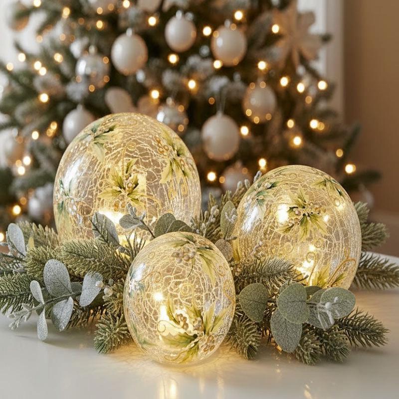 Holly Crackle Glass LED Crackle Glass Tabletop Globe with Timer - Choose Size