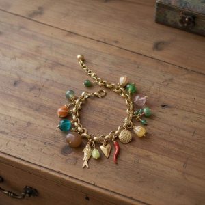 Maraca and Fish Charm Gold Chain Bracelet