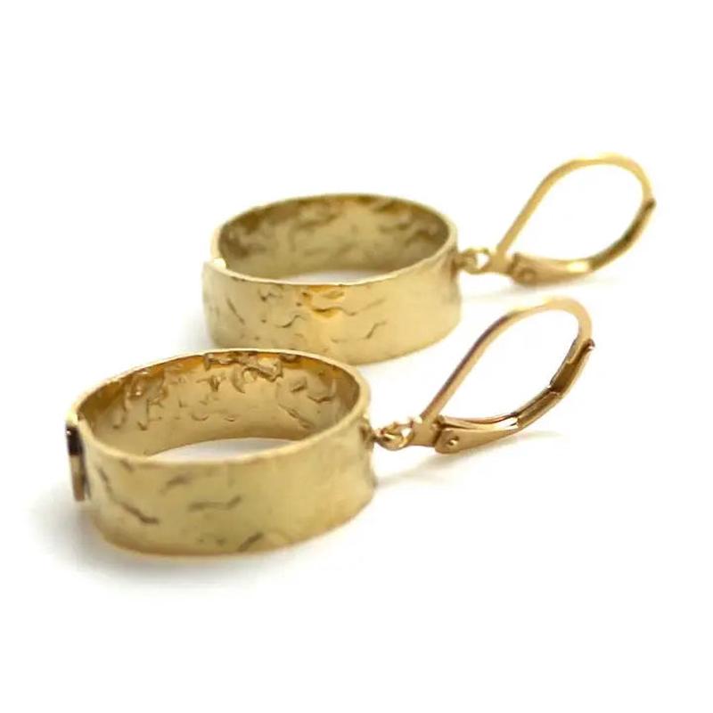 Simple Infinity Circle 24K Hammered Gold Plated Earrings