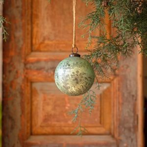 Spruce Antique Foil Glass Etched 4" Ball Ornament