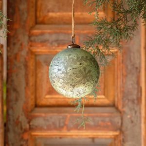 Spruce Antique Foil Glass Etched 5" Ball Ornament