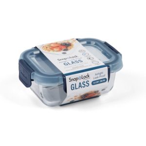 Glass Food Storage Container, 1.6 Cups with Blue Lid