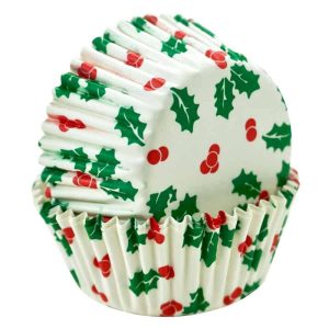Mini Cupcake Liners Holly Christmas | Pack of 75