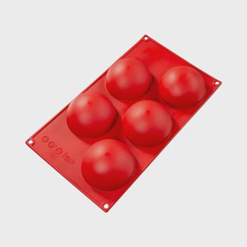Red Silicone Mold, 5-Cavity Hemisphere