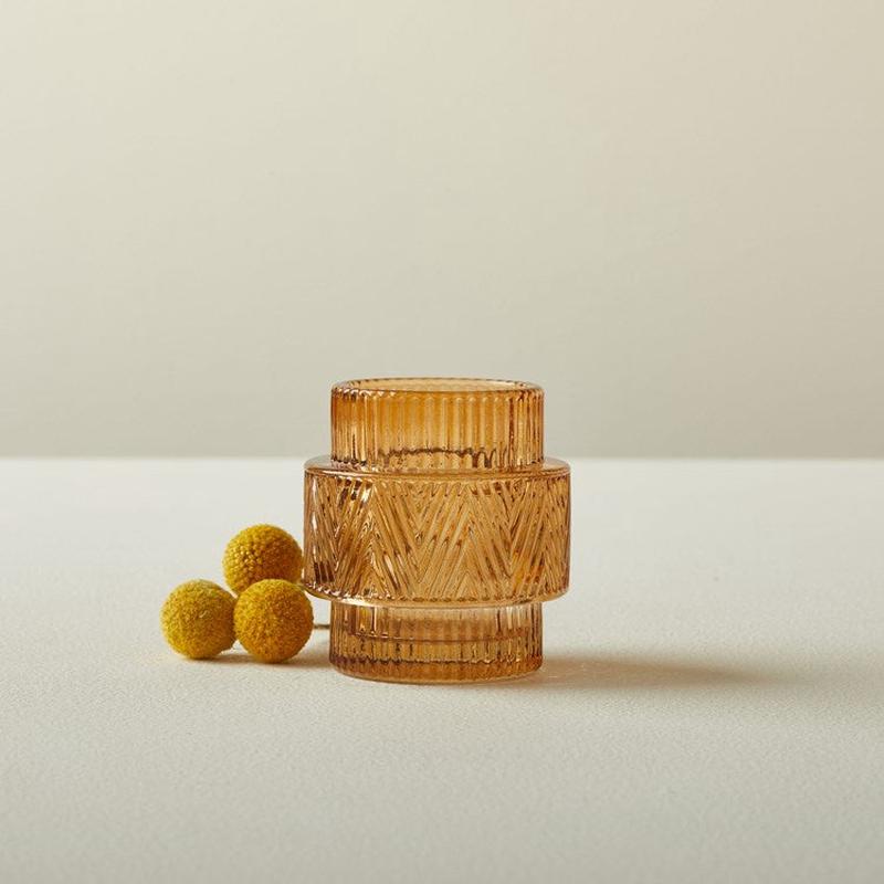 Amber Beveled Candle Holder