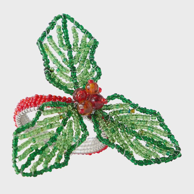 Beaded Holly Napkin Ring