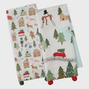 North Pole Village Embellished Dishtowel