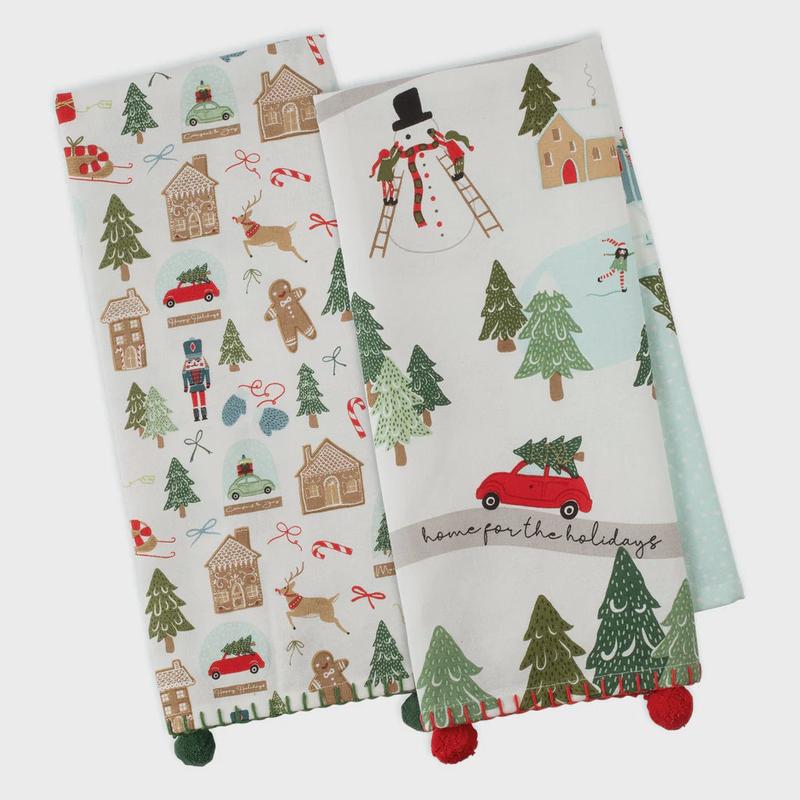 North Pole Village Embellished Dishtowel