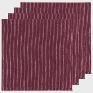 Wine Pinstripe Linen Napkins, Set of 4