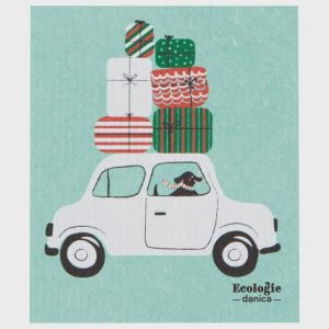 Winter Wheels Dog Swedish Dishtowel