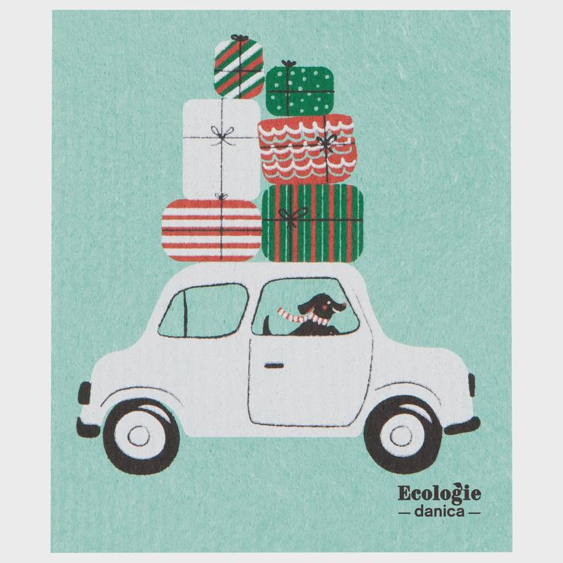 Winter Wheels Dog Swedish Dishtowel