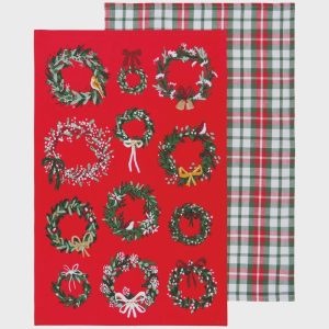 Wreaths Printed Cotton Dishtowels, Set of 2