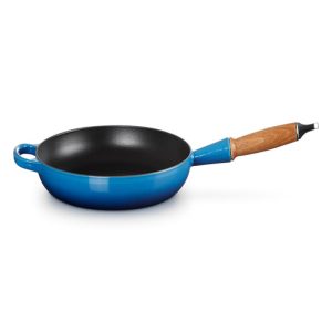 Cast Iron Fry Pan with Wooden Handle | Azure Blue