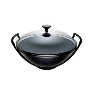 Cast Iron Wok with Glass Lid | Black