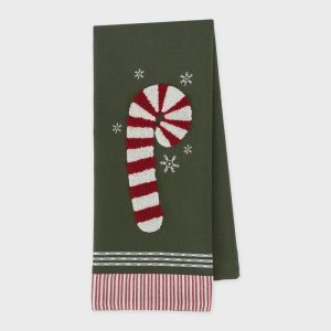 Candy Cane Embellished Dishtowel
