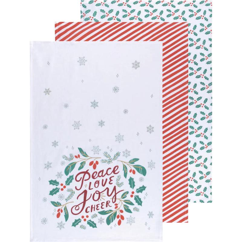 Peace + Joy Floursack Dishtowels, Pack of 3