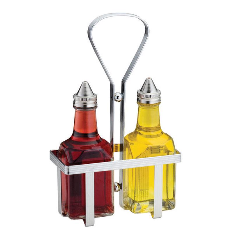 Clear Glass Oil and Vinegar Cruet Set with Chrome Rack | 3 Piece