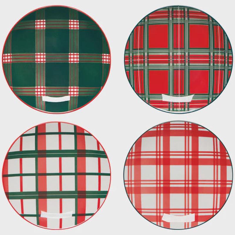 Holiday Plaid Appetizer Plates | Set of 4