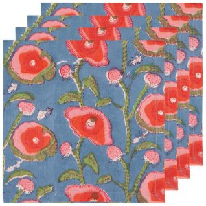 Napkins, Set of Four | Block Print Poppy