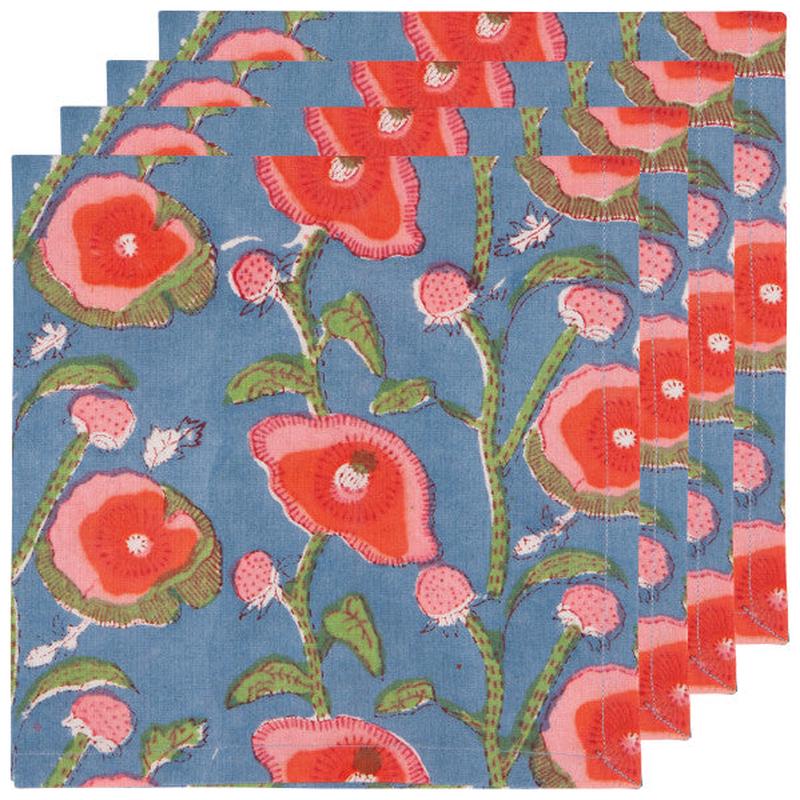 Napkins, Set of Four | Block Print Poppy