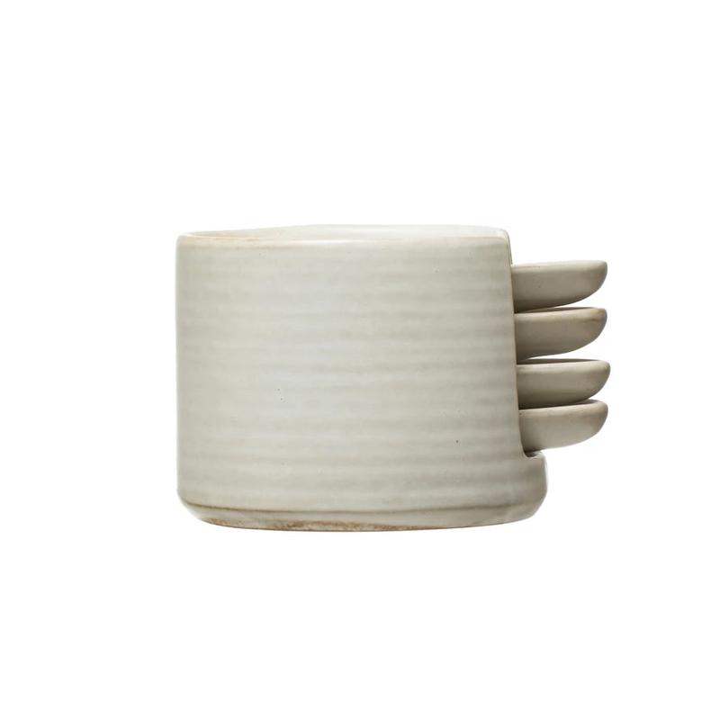 White Stoneware Tapas Plate and Holder | Set of 5