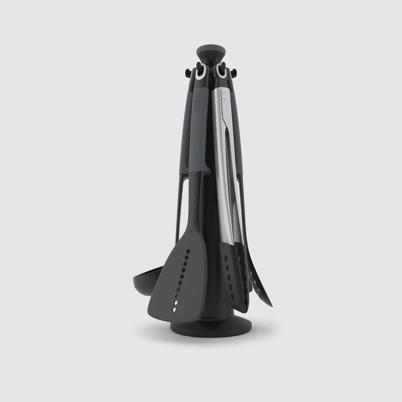 Elevate 6-piece Grey Utensils Carousel Set with Tongs