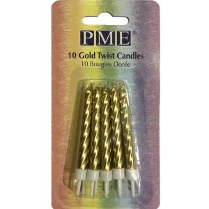Gold Twist Candles with Holders, Pack of 10