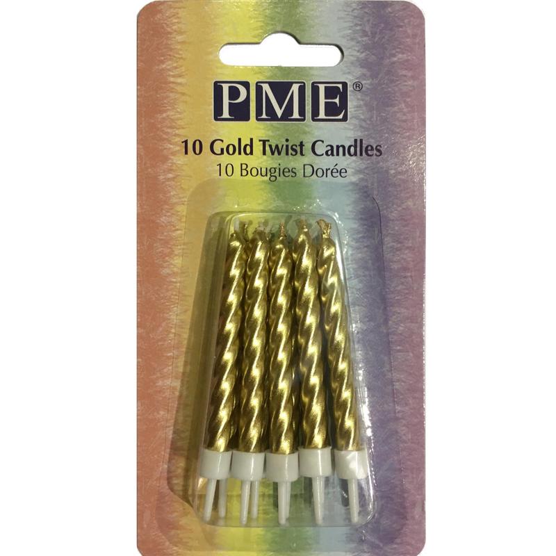 Gold Twist Candles with Holders, Pack of 10