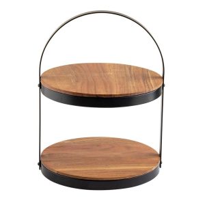 2 Tier Round Display Stand, Acacia