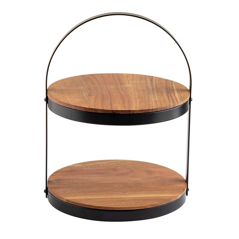2 Tier Round Display Stand, Acacia