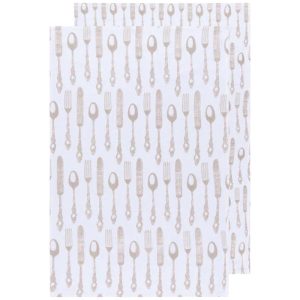 Cutlery Print Sandstone Floursack Dishtowels, Set of 2
