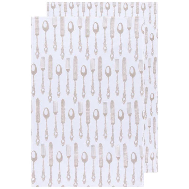 Cutlery Print Sandstone Floursack Dishtowels, Set of 2