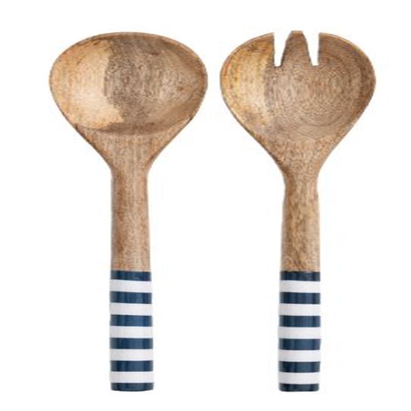 Striped Salad Servers, Blue