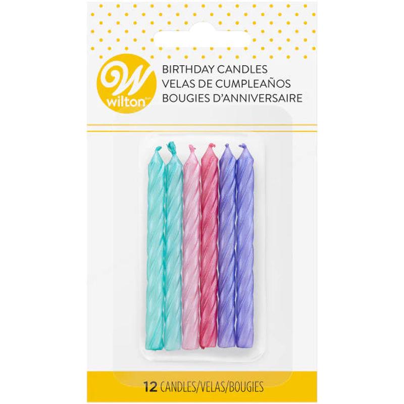 Wilton Teal, Pink and Purple Metallic Birthday Candles, 12-Count