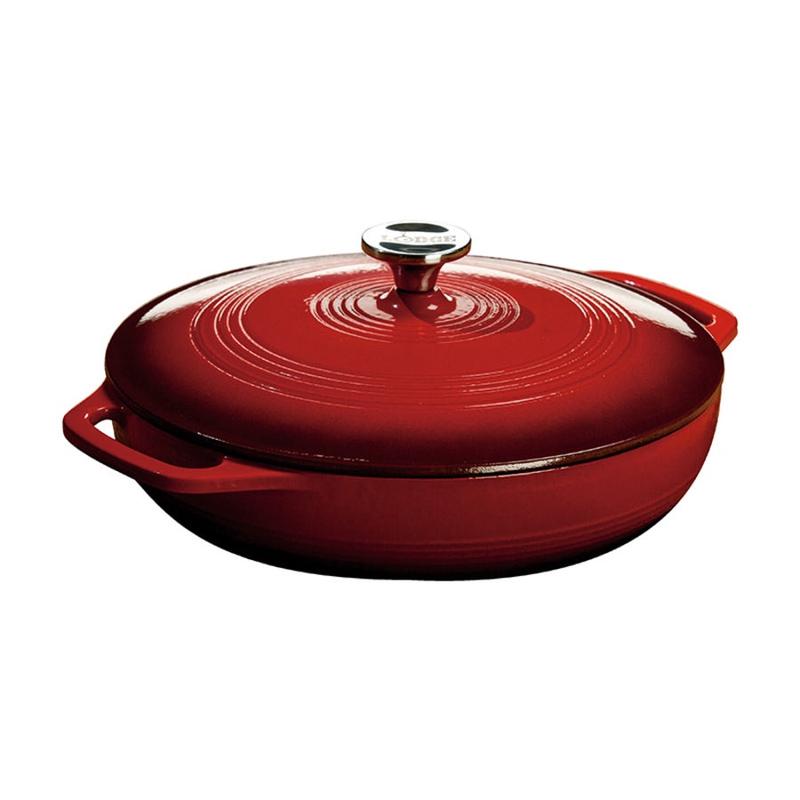 Enamel Cast Iron Covered Casserole, Red