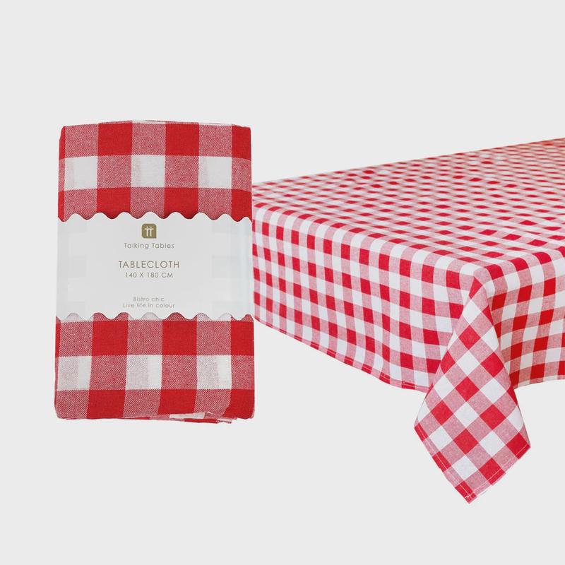 Bon Appetit Red & White Fabric Gingham Tablecloth