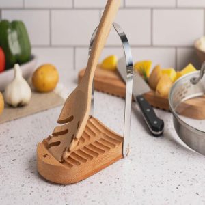 Foldable Spoon Rest & Pot Lid Holder | Beechwood & Stainless Steel