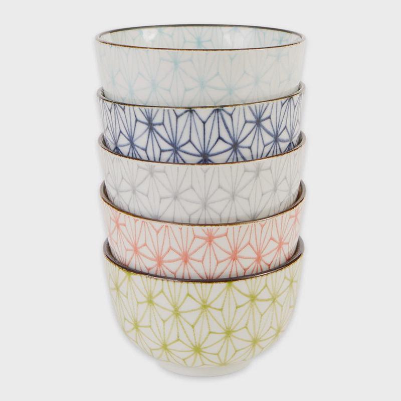 Geometric Japanese Bowls, Assorted Colors