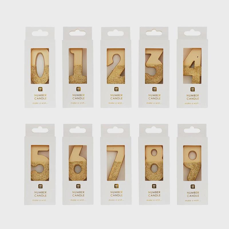 Gold Glitter Number Candles | 0-9
