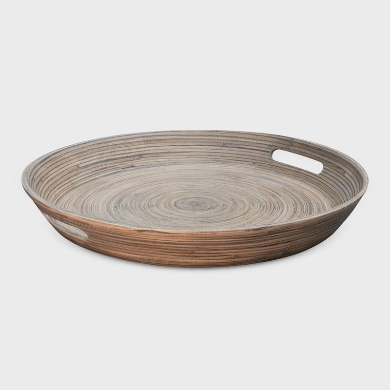 Lexa Black Bamboo Serving Tray with Handles, 16"