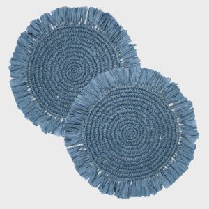 Natural Meadow Blue Raffia Placemat, 2 Pack