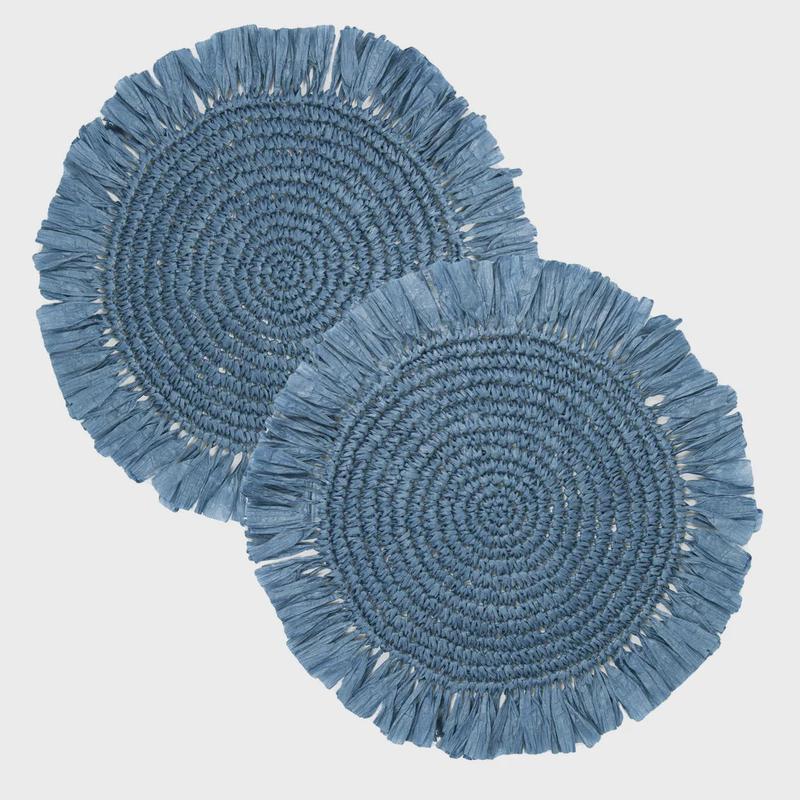 Natural Meadow Blue Raffia Placemat, 2 Pack