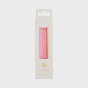 Pink + Gold Long Candles- 16-Pack