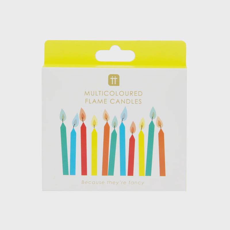 Rainbow Candles with Coloured Flames, 12-Pack