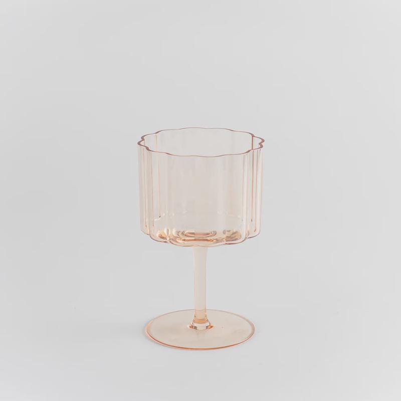 Scalloped Rim Fluted Wine Glass, 12oz, Amber