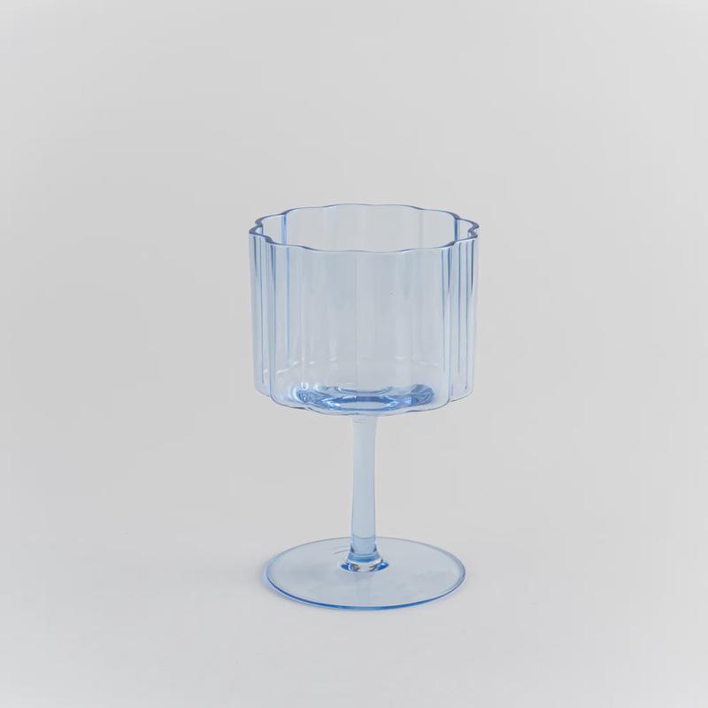 Scalloped Rim Fluted Wine Glass, 12oz, Blue